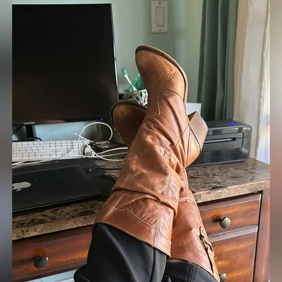 Steve Madden soft supple tan brown leather cowboy boots beautiful patina size8M - Picture 5 of 9